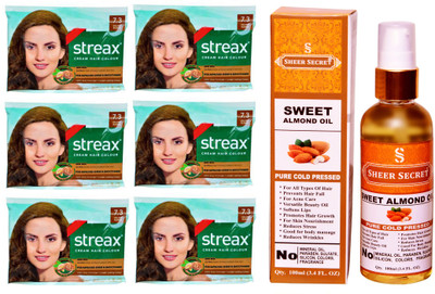 SHEER SECRET SWEET ALMOND OIL 100 ML (PURE COLDPRESSED) and STREAX COLOUR 6 GOLDEN BLONDE SACHET NO. 7.3(Set of 2)
SHEER SECRET SWEET ALMOND OIL 100 ML (PURE COLDPRESSED) and STREAX COLOUR 6 GOLDEN BLONDE SACHET NO. 7.3(Set of 2)