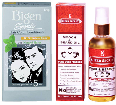 SHEER SECRET MOOCH AND BEARD OIL 100 ML (PURE COLDPRESSED) and SPEEDY HAIR COLOUR NATURAL BLACK NO. 881(Set of 2)
SHEER SECRET MOOCH AND BEARD OIL 100 ML (PURE COLDPRESSED) and SPEEDY HAIR COLOUR NATURAL BLACK NO. 881(Set of 2)