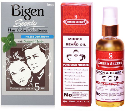 SHEER SECRET MOOCH AND BEARD OIL 100 ML (PURE COLDPRESSED) and SPEEDY HAIR COLOUR DARK BROWN NO. 883(Set of 2)
SHEER SECRET MOOCH AND BEARD OIL 100 ML (PURE COLDPRESSED) and SPEEDY HAIR COLOUR DARK BROWN NO. 883(Set of 2)