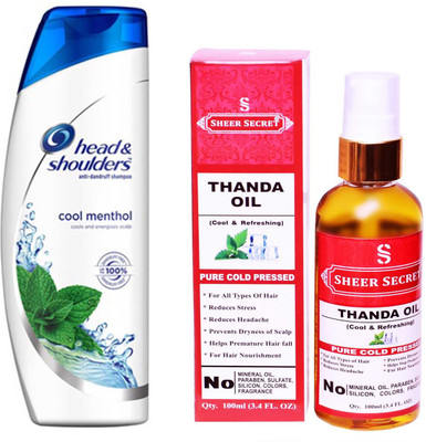 SHEER SECRET THANDA OIL 100ML (PURE COLD PRESSED) and HEAD & SHOULDERS 360 ML COOL MENTHOL SHAMPOO(Set of 2)
SHEER SECRET THANDA OIL 100ML (PURE COLD PRESSED) and HEAD & SHOULDERS 360 ML COOL MENTHOL SHAMPOO(Set of 2)