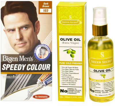 SHEER SECRET OLIVE OIL 100 ML (PURE COLDPRESSED) and SPEEDY HAIR COLOUR DARK BROWN NO. 103(Set of 2)
SHEER SECRET OLIVE OIL 100 ML (PURE COLDPRESSED) and SPEEDY HAIR COLOUR DARK BROWN NO. 103(Set of 2)