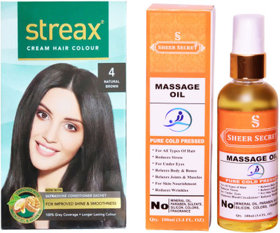 SHEER SECRET MASSAGE OIL 100 ML (PURE COLDPRESSED) and COLOUR REGULAR NATURAL BROWN NO. 4(Set of 2)
SHEER SECRET MASSAGE OIL 100 ML (PURE COLDPRESSED) and COLOUR REGULAR NATURAL BROWN NO. 4(Set of 2)