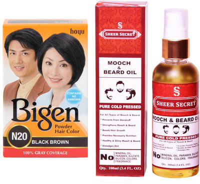 SHEER SECRET MOOCH AND BEARD OIL 100 ML (PURE COLDPRESSED) and HAIR COLOUR BLACK BROWN N20(Set of 2)
SHEER SECRET MOOCH AND BEARD OIL 100 ML (PURE COLDPRESSED) and HAIR COLOUR BLACK BROWN N20(Set of 2)