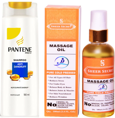 SHEER SECRET MASSAGE OIL 100ML (PURE COLD PRESSED) and PANTENE 180 ML ANTI DANDRUFF SHAMPOO(Set of 2)
SHEER SECRET MASSAGE OIL 100ML (PURE COLD PRESSED) and PANTENE 180 ML ANTI DANDRUFF SHAMPOO(Set of 2)