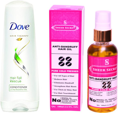 SHEER SECRET ANTI DANDRUFF OIL 100ML (PURE COLD PRESSED) and 180 ML HAIRFALL RESCUE CONDITIONER(Set of 2)
SHEER SECRET ANTI DANDRUFF OIL 100ML (PURE COLD PRESSED) and 180 ML HAIRFALL RESCUE CONDITIONER(Set of 2)