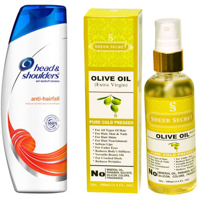SHEER SECRET OLIVE OIL 100ML (PURE COLD PRESSED) and HEAD & SHOULDERS 180 ML ANTI HAIRFALL SHAMPOO(Set of 2)
SHEER SECRET OLIVE OIL 100ML (PURE COLD PRESSED) and HEAD & SHOULDERS 180 ML ANTI HAIRFALL SHAMPOO(Set of 2)