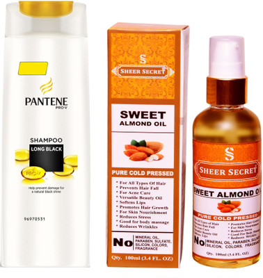 SHEER SECRET ALMOND OIL 100ML (PURE COLD PRESSED) and PANTENE LONG BLACK SHAMPOO 340 ML(Set of 2)
SHEER SECRET ALMOND OIL 100ML (PURE COLD PRESSED) and PANTENE LONG BLACK SHAMPOO 340 ML(Set of 2)