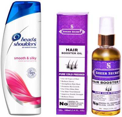 SHEER SECRET HAIR BOOSTER OIL 100ML (PURE COLD PRESSED) and HEAD & SHOULDERS 360 ML SMOOTH AND SILKY SHAMPOO(Set of 2)
SHEER SECRET HAIR BOOSTER OIL 100ML (PURE COLD PRESSED) and HEAD & SHOULDERS 360 ML SMOOTH AND SILKY SHAMPOO(Set of 2)