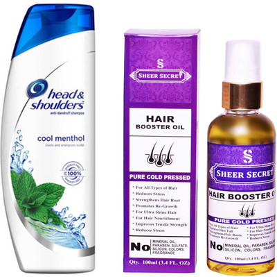 SHEER SECRET HAIR BOOSTER OIL 100ML (PURE COLD PRESSED) and HEAD & SHOULDERS 360 ML COOL MENTHOL SHAMPOO(Set of 2)
SHEER SECRET HAIR BOOSTER OIL 100ML (PURE COLD PRESSED) and HEAD & SHOULDERS 360 ML COOL MENTHOL SHAMPOO(Set of 2)