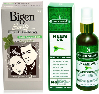 SHEER SECRET NEEM OIL 100 ML (PURE COLDPRESSED) and SPEEDY HAIR COLOUR BROWNISH BLACK NO. 882(Set of 2)
SHEER SECRET NEEM OIL 100 ML (PURE COLDPRESSED) and SPEEDY HAIR COLOUR BROWNISH BLACK NO. 882(Set of 2)