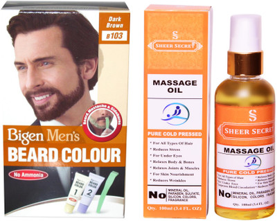 SHEER SECRET MASSAGE OIL 100 ML (PURE COLDPRESSED) and BEARD COLOUR DARK BROWN NO. 103(Set of 2)
SHEER SECRET MASSAGE OIL 100 ML (PURE COLDPRESSED) and BEARD COLOUR DARK BROWN NO. 103(Set of 2)