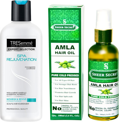 SHEER SECRET AMLA OIL 100ML (PURE COLD PRESSED) and TRESEMME 190 ML SPA REJUVENATION CONDITIONER(Set of 2)
SHEER SECRET AMLA OIL 100ML (PURE COLD PRESSED) and TRESEMME 190 ML SPA REJUVENATION CONDITIONER(Set of 2)