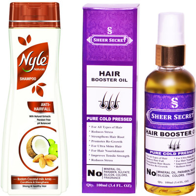 SHEER SECRET HAIR BOOSTER OIL 100ML (PURE COLD PRESSED) and NYLE 400 ML ANTI HAIRFALL SHAMPOO(Set of 2)
SHEER SECRET HAIR BOOSTER OIL 100ML (PURE COLD PRESSED) and NYLE 400 ML ANTI HAIRFALL SHAMPOO(Set of 2)