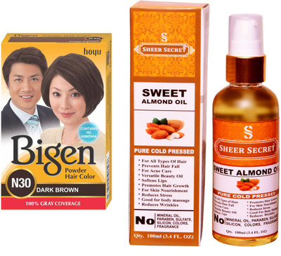 SHEER SECRET SWEET ALMOND OIL 100 ML (PURE COLDPRESSED) and HAIR COLOUR DARK BROWN N30(Set of 2)
SHEER SECRET SWEET ALMOND OIL 100 ML (PURE COLDPRESSED) and HAIR COLOUR DARK BROWN N30(Set of 2)
