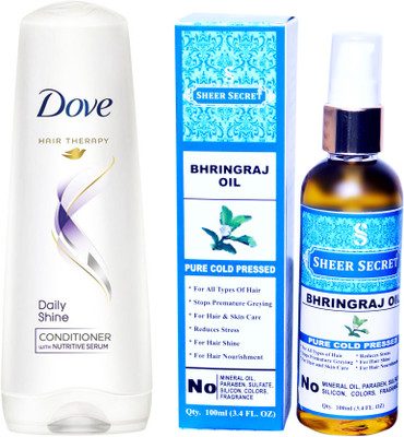 SHEER SECRET BHRINGRAJ OIL 100ML (PURE COLD PRESSED) and DOVE 180 ML DAILY SHINE CONDITIONER(Set of 2)
SHEER SECRET BHRINGRAJ OIL 100ML (PURE COLD PRESSED) and DOVE 180 ML DAILY SHINE CONDITIONER(Set of 2)