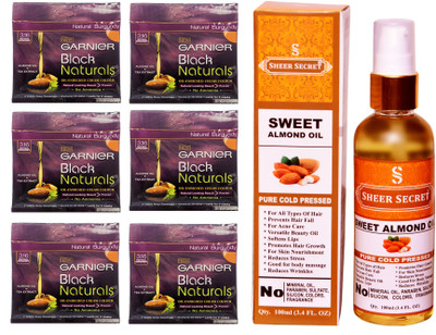 SHEER SECRET SWEET ALMOND OIL 100 ML (PURE COLDPRESSED) and HAIR COLOUR 6 SACHET BURGUNDY NO. 3.16(Set of 2)
SHEER SECRET SWEET ALMOND OIL 100 ML (PURE COLDPRESSED) and HAIR COLOUR 6 SACHET BURGUNDY NO. 3.16(Set of 2)