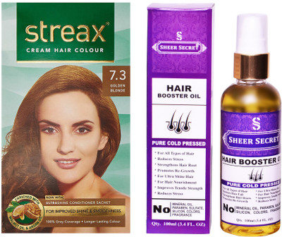 SHEER SECRET HAIR BOOSTER OIL 100 ML (PURE COLDPRESSED) and STREAX COLOUR REGULAR GOLDEN BLONDE NO. 7.3(Set of 2)
SHEER SECRET HAIR BOOSTER OIL 100 ML (PURE COLDPRESSED) and STREAX COLOUR REGULAR GOLDEN BLONDE NO. 7.3(Set of 2)