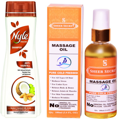 SHEER SECRET MASSAGE OIL 100ML (PURE COLD PRESSED) and NYLE 400 ML ANTI HAIRFALL SHAMPOO(Set of 2)
SHEER SECRET MASSAGE OIL 100ML (PURE COLD PRESSED) and NYLE 400 ML ANTI HAIRFALL SHAMPOO(Set of 2)