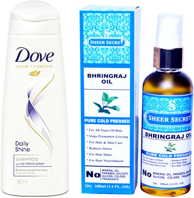 SHEER SECRET BHRINGRAJ OIL 100ML (PURE COLD PRESSED) and DOVE 180 ML DAILY SHINE SHAMPOO(Set of 2)
SHEER SECRET BHRINGRAJ OIL 100ML (PURE COLD PRESSED) and DOVE 180 ML DAILY SHINE SHAMPOO(Set of 2)