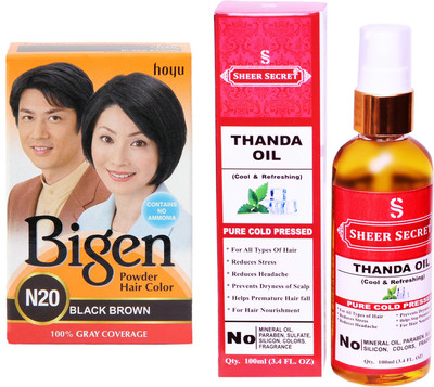 SHEER SECRET THANDA OIL 100 ML (PURE COLDPRESSED) and HAIR COLOUR BLACK BROWN N20(Set of 2)
SHEER SECRET THANDA OIL 100 ML (PURE COLDPRESSED) and HAIR COLOUR BLACK BROWN N20(Set of 2)