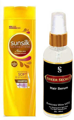 SHEER SECRET HAIR SERUM 100ML and SUNSILK NOURISHING SOFT AND SMOOTH SHAMPOO 340 ML(Set of 2)
SHEER SECRET HAIR SERUM 100ML and SUNSILK NOURISHING SOFT AND SMOOTH SHAMPOO 340 ML(Set of 2)
