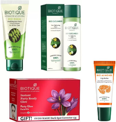 BIOTIQUE BIO PARTY GLOW FACIAL KIT, Cucumber Pore Tightening Toner,, Neem Purifying Face Wash, LIP CARE(Set of 4)
BIOTIQUE BIO PARTY GLOW FACIAL KIT, Cucumber Pore Tightening Toner,, Neem Purifying Face Wash, LIP CARE(Set of 4)