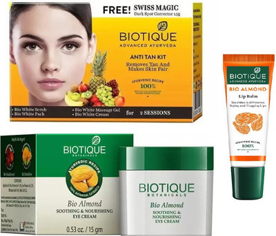 BIOTIQUE BIO Anti Tan Facial Kit, Bio Almond Soothing & Nourishing Eye Cream , LIP CARE(Set of 3)