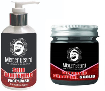 MISTER BEARD Skin Whitening Face Wash 200ml WITH Charcoal Scrub 100gm(Set of 2)