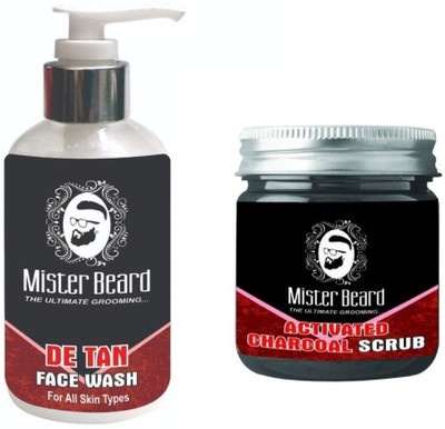 MISTER BEARD De Tan Face Wash 200ml WITH Charcoal Scrub 100gm(Set of 2)