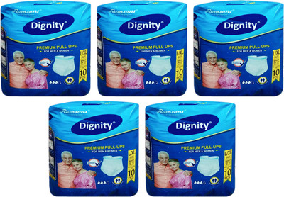 ROMSONS DIGNITY PREMIUM PULL UPS PANT TYPE ADULT DIAPERS, SIZE L-XL, 10 Pcs. PACK, COMBO OF 5 PACKS, FOR WAIST SIZE 34-59 INCHES, TOTAL 50 PANTS - L - XL(50 Pieces)
ROMSONS DIGNITY PREMIUM PULL UPS PANT TYPE ADULT DIAPERS, SIZE L-XL, 10 Pcs. PACK, COMBO OF 5 PACKS, FOR WAIST SIZE 34-59 INCHES, TOTAL 50 PANTS - L - XL(50 Pieces)