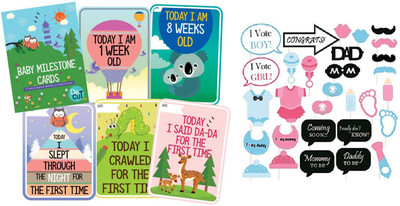 Kala Decorators (Set of 57) Set Of 27 Baby Shower Multicolor Milestone Cards + Set of 30 Baby Shower Props Photo Booth Board(Party)
Kala Decorators (Set of 57) Set Of 27 Baby Shower Multicolor Milestone Cards + Set of 30 Baby Shower Props Photo Booth Board(Party)