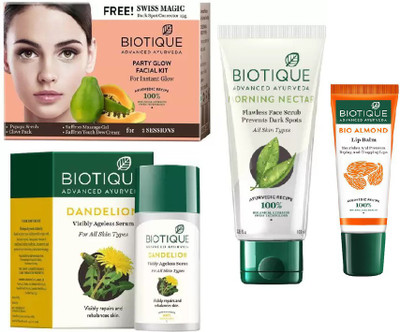 BIOTIQUE BIO Party Glow Facial Kit, Bio Morning Nectar Face Scrub, Bio Dandelion Ageless Lightening Serum, LIP CARE(Set of 4)
BIOTIQUE BIO Party Glow Facial Kit, Bio Morning Nectar Face Scrub, Bio Dandelion Ageless Lightening Serum, LIP CARE(Set of 4)