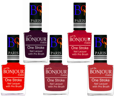 Bonjour Paris Stylish Nail Polish Set of 5 Pcs 01-02-03-04-08 Orange,Plum,Maroon,Pink,Red(Pack of 5)
Bonjour Paris Stylish Nail Polish Set of 5 Pcs 01-02-03-04-08 Orange,Plum,Maroon,Pink,Red(Pack of 5)