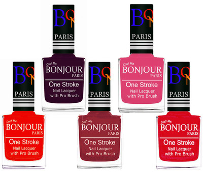 Bonjour Paris Stylish Nail Polish Set of 5 Pcs 01-02-03-10-45 Orange,Plum,Maroon,Peach,Royal Pink(Pack of 5)
Bonjour Paris Stylish Nail Polish Set of 5 Pcs 01-02-03-10-45 Orange,Plum,Maroon,Peach,Royal Pink(Pack of 5)