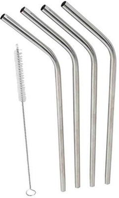 Iktu Bent Drinking Straw(Silver, Pack of 4)