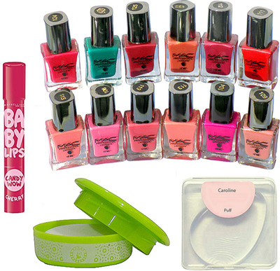 caroline Silicon puff, Mac Nail Paint (set of 12), Nail Paint Remover & Maybelline new york Baby Lips Lip Balm(Set of 15)
caroline Silicon puff, Mac Nail Paint (set of 12), Nail Paint Remover & Maybelline new york Baby Lips Lip Balm(Set of 15)