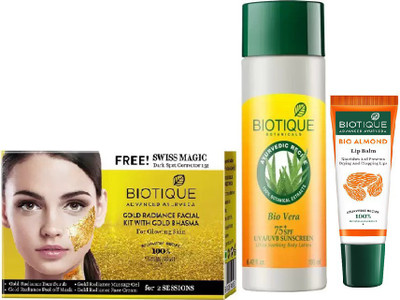 BIOTIQUE BIO Gold Radiance Facial Kit, Bio Vera 75+ Spf Sunscreen Ultra Soothing Body Lotion, LIP CARE(Set of 3)
BIOTIQUE BIO Gold Radiance Facial Kit, Bio Vera 75+ Spf Sunscreen Ultra Soothing Body Lotion, LIP CARE(Set of 3)