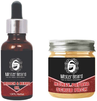 MISTER BEARD Mooch & Beard Oil 35ml WITH Charcoal Peel of Mask 100gm(Set of 2)