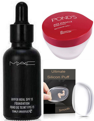 Ultimate Silicon Puff With Mac Hyper Real Foundation & Pond's Age Miracle Day Cream(Set of 3)
Ultimate Silicon Puff With Mac Hyper Real Foundation & Pond's Age Miracle Day Cream(Set of 3)
