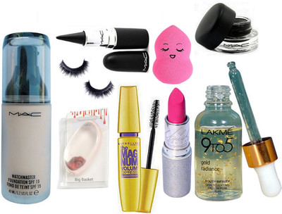 big Basket Silicon Puff & Mac Matchmaster Foundation & Stick Kaj & Padma Mascara & Gel Eyeliner & Mac Lipstick & Lalme 9 To 5 Face Serum & Eyelashes & Sponge Puff(Set of 9)
big Basket Silicon Puff & Mac Matchmaster Foundation & Stick Kaj & Padma Mascara & Gel Eyeliner & Mac Lipstick & Lalme 9 To 5 Face Serum & Eyelashes & Sponge Puff(Set of 9)