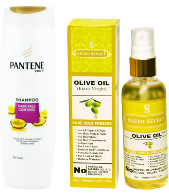 SHEER SECRET OLIVE OIL 100ML (PURE COLD PRESSED) and PANTENE HAIR FALL CONTROL SHAMPOO 340 ML(Set of 2)
SHEER SECRET OLIVE OIL 100ML (PURE COLD PRESSED) and PANTENE HAIR FALL CONTROL SHAMPOO 340 ML(Set of 2)