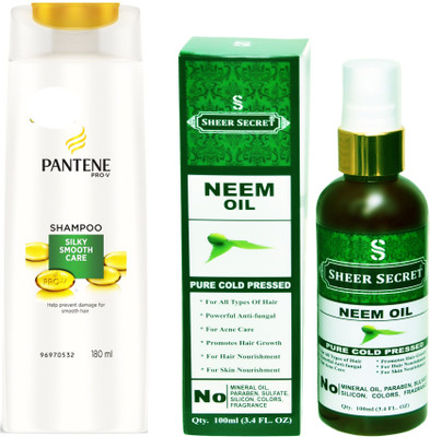 SHEER SECRET NEEM OIL 100ML (PURE COLD PRESSED) and PANTENE 180 ML SILKY SMOOTH CARE SHAMPOO(Set of 2)
SHEER SECRET NEEM OIL 100ML (PURE COLD PRESSED) and PANTENE 180 ML SILKY SMOOTH CARE SHAMPOO(Set of 2)