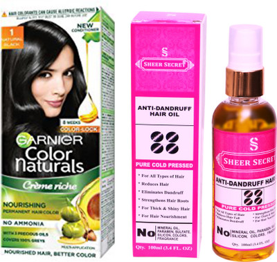 SHEER SECRET ANTI DANDRUFF OIL 100 ML (PURE COLDPRESSED) and GARNIER HAIR COLOUR BOX NATURAL BLACK NO. 1(Set of 2)
SHEER SECRET ANTI DANDRUFF OIL 100 ML (PURE COLDPRESSED) and GARNIER HAIR COLOUR BOX NATURAL BLACK NO. 1(Set of 2)