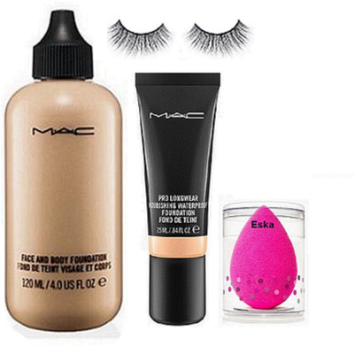 eska Sponge puff, eyelashes, MAC face & body & pro longwear waterproof foundation(Set of 4)
eska Sponge puff, eyelashes, MAC face & body & pro longwear waterproof foundation(Set of 4)