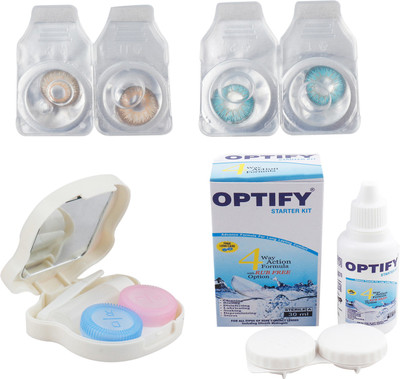 Optify Combo Pack Monthly Color Contact Lens with Kit (Zero Power, Hazel-Aqua, Pack of 2) Monthly Contact Lens(1, Hazel-Aqua, Pack of 2)