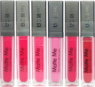 ADS-PRO True Matte Ultra Smooth Liquid Lipstick Pack of 6 (6ml)(Multicolor)