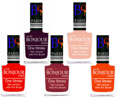 Bonjour Paris Stylish Nail Polish Set of 5 Pcs 01-02-03-24-46 Orange-Plum-Maroon-Off Pink-Neon Orange(Pack of 5)
Bonjour Paris Stylish Nail Polish Set of 5 Pcs 01-02-03-24-46 Orange-Plum-Maroon-Off Pink-Neon Orange(Pack of 5)