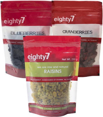 Eighty7 Raisins(250g), Blueberry(200g) and Cranberry(200g) Combo Assorted Fruit(650 g, Pouch)
Eighty7 Raisins(250g), Blueberry(200g) and Cranberry(200g) Combo Assorted Fruit(650 g, Pouch)