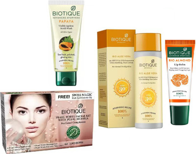 BIOTIQUE BIO Papaya Exfoliating Face Wash, Bio Aloe Vera Ultra Soothing Face Lotion SPF 30 UVA/UVB Sunscreen, Bio Pearl White Facial Kit, LIP CARE(Set of 4)
BIOTIQUE BIO Papaya Exfoliating Face Wash, Bio Aloe Vera Ultra Soothing Face Lotion SPF 30 UVA/UVB Sunscreen, Bio Pearl White Facial Kit, LIP CARE(Set of 4)