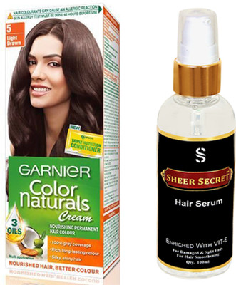 SHEER SECRET HAIR SERUM 100ML and GARNIER COLOR NATURALS LIGHT BROWN HAIR COLOUR NO. 5(Set of 2)